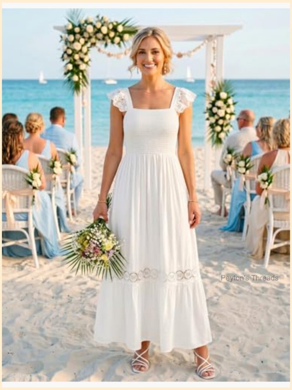 Lace Strap Sleeveless Square Neck Smocked High Waist Ruffle A-Line Maxi Dress - Picture 2 of 7